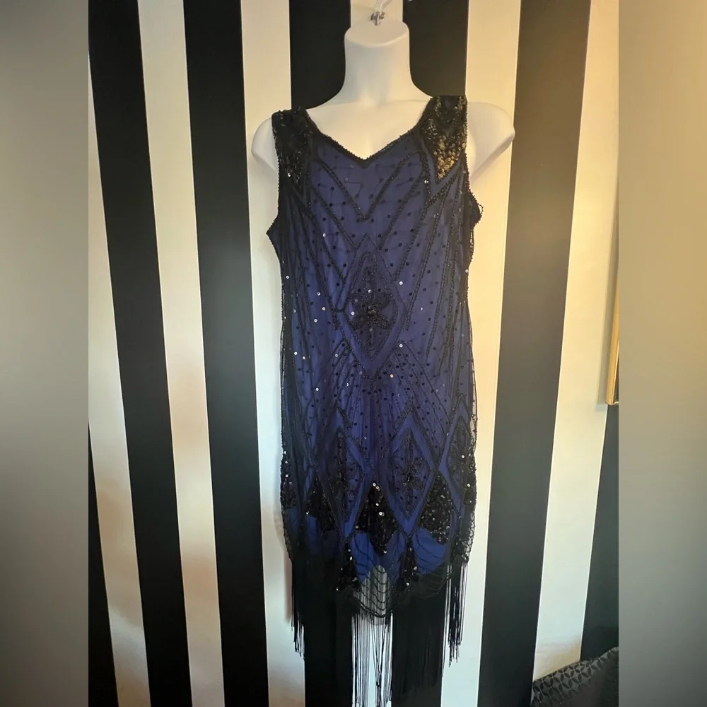 Women’s 20’s Gatsby Cocktail Sequin   Fringe Flapper Dress XXL - Picture 6 of 9